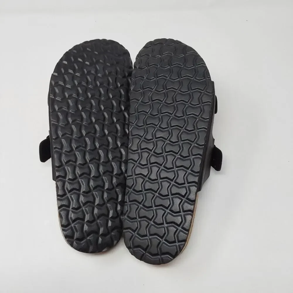 Cushionaire Lane Womens 9.5 Black Nubuck Leather Footbed Slide Sandals